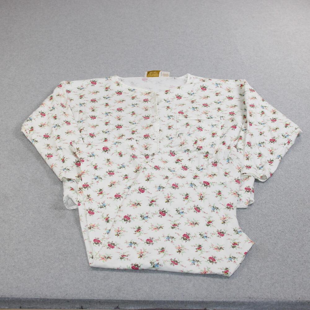 Vintage Victoria's Secret Pajama Set Women Medium Gold Label White Floral Cotton